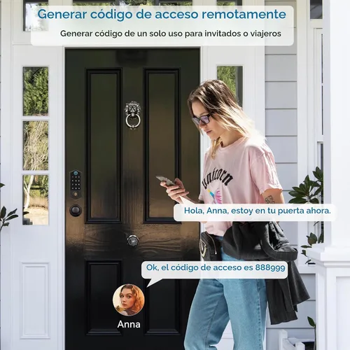Vista 4 de Cerraduras inteligentes con huellas dactilares para puerta delantera con mango, control por aplicación, cerradura de puerta de entrada sin llave