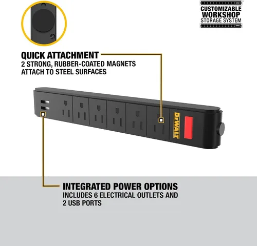 Vista 3 de DEWALT Cargador magnético con 6 tomas de corriente, compatible con el sistema de almacenamiento para taller DEWALT (DWST82693) (Paquete de 4)