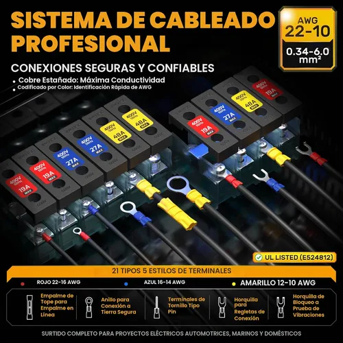 Vista 3 de SOMELINE Kit de herramientas de prensado de conectores eléctricos, crimpadora de terminales de trinquete 22-10 AWG, con conectores aislados a tope