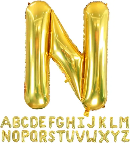 Vista 19 de Globos dorados de la letra A de 40 pulgadas, globos grandes del alfabeto A, helio dorado, de papel de aluminio de mylar, para decoración