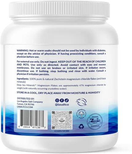 Vista 3 de LA Salt CO Deep Sea Minerals Magnesium Bath Flakes – Tarro de 4.4 libras, Zechstein en el interior, alternativa de baño natural a la sal de Epsom