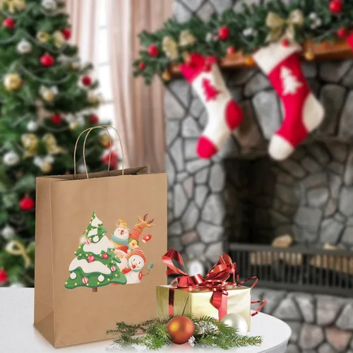 Vista 5 de Oikss - Paquete de 50 bolsas de papel kraft marrón natural con asas, tamaño grande, 10x5x13, para regalos de cumpleaños, compras al por menor