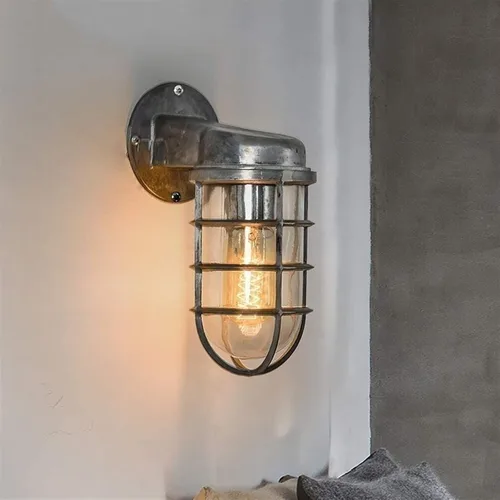 Vista 6 de WJJHERRH Creative Wrought Iron Glass Wall Lamp Retro Metal Cage Industrial Style Nautical for Bar Bedroom (Silver)