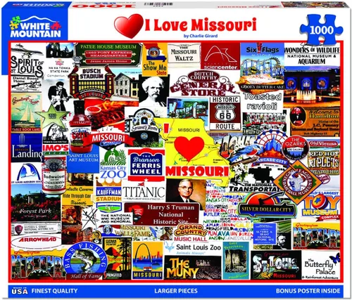 Vista 2 de White Mountain Rompecabezas de 1000 piezas con collage estatal Show Me con piezas grandes para adultos y familia de 24 x 30 pulgadas - I Love