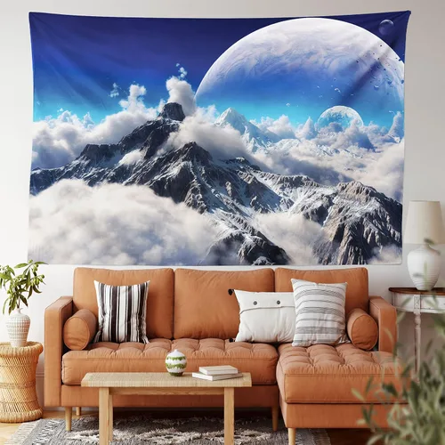 Vista 167 de Ambesonne Tapiz verde, fases lunares alrededor de un árbol de la vida, impresión de diseño bohemio de astrología nocturna, decoración de tela