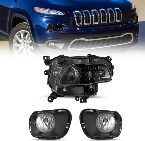 Vista 26 de JSBOYAT Compatible con 2014-2018 Jeep Cherokee Luz LED DRL de estacionamiento Señal de giro estilo OE Faros LED DRL cromados para parachoques Señal