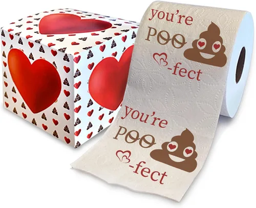 Vista 17 de Printed TP 'Coz We're POO-fect Together - Papel higiénico impreso, divertido rollo de papel higiénico para San Valentín, decoración de baño, regalo
