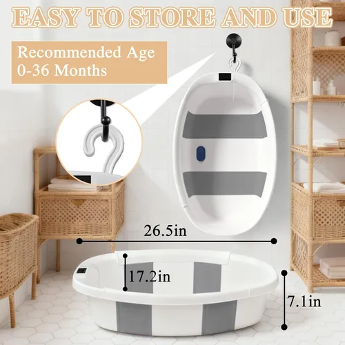 Vista 11 de Bañera para bebé EverKiddo, tina de baño para bebé con termómetro y cojín suave, bañera plegable para bebés de recién nacidos a niños pequeños de 0