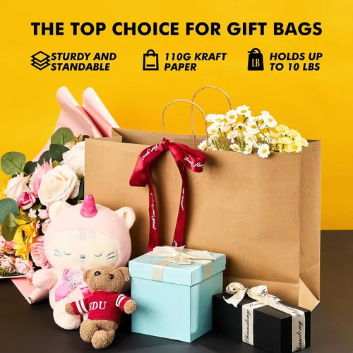 Vista 6 de RACETOP Bolsas de Papel Marrón Grandes con Asas al Por Mayor 100 Piezas 16x6x12 Pulgadas Bolsas de Regalo al Por Mayor, Bolsas de Papel Kraft Marrón