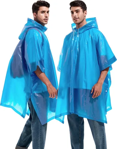 Vista 39 de Paquete de 2 ponchos de lluvia para adultos, reutilizables, impermeables, de supervivencia, emergencia, resistente, con capucha con cordón