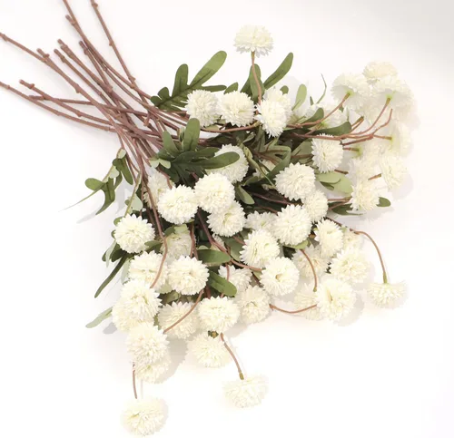 Vista 9 de 12 piezas de flores Kiku falsas, bolas artificiales de crisantemo pequeñas con tallos, mini pompones de seda sintética para jarrón, arreglos
