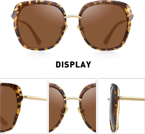 Vista 3 de Gafas de sol polarizadas vintage con marco de escudo para mujer con caja de regalo O6371