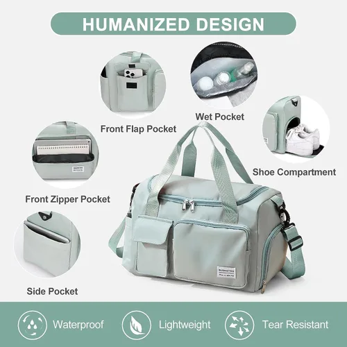 Vista 147 de Pequeña bolsa de gimnasio para mujer, bolsa de viaje con compartimento para zapatos