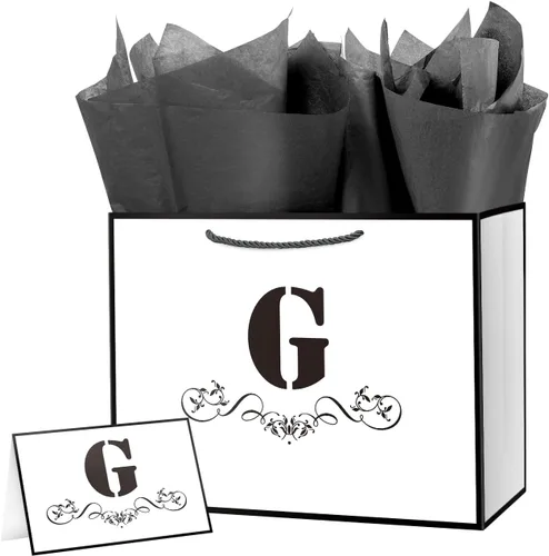 Vista 36 de ysmile Bolsa de regalo de letras con papel de envoltura para hombres, mujeres, niños y niñas, bolsa de papel grande de 16 pulgadas, color blanco