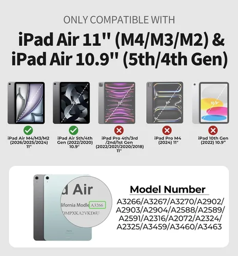 Vista 4 de Dexnor Funda para iPad Air de 11 pulgadas M3/M2, iPad Air de 5ª/4ª generación de 10.9 pulgadas Funda Resistente con correa de mano giratoria