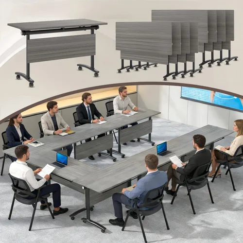 Vista 48 de Paquete de 4 mesas de conferencias plegables, mesa de entrenamiento modular Gris hierro profundo
