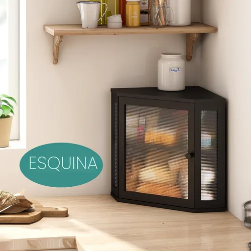 Vista 2 de viewcare Caja de Pan de Esquina para Encimera de Cocina, Caja de Pan de Madera de Bambú Negra, Caja de Almacenamiento de Pan de Gran Capacidad