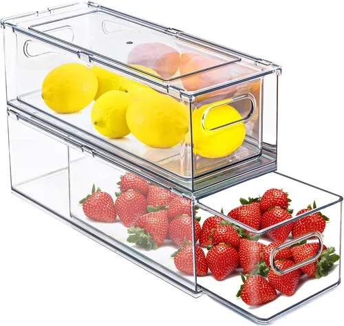 Vista 11 de bealy Paquete de 3 organizadores y almacenamiento para refrigerador, contenedores transparentes con cajón extraíble, cajones para refrigerador