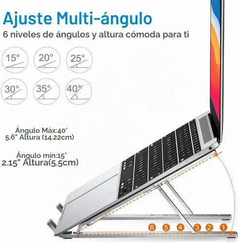Vista 4 de ivoler Soporte para laptop, soporte elevador para laptop, soporte para tableta de computadora, 6 ángulos ajustables, de aluminio, ergonómico