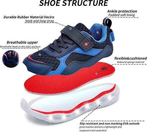Vista 4 de Zapatos iluminados para niños y niñas, ligeros, con luces LED intermitentes, malla con purpurina, transpirables, adorables tenis para niños pequeños