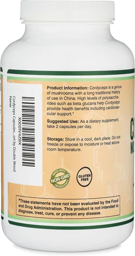 Vista 4 de Cápsulas Cordyceps (extracto de hongo Cordyceps Sinensis) 210 unidades, suministro para 3.5 meses, 1,000 mg