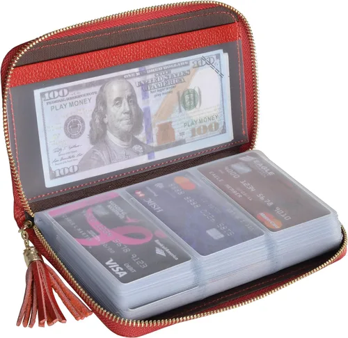 Vista 11 de Easyoulife - Billetera con cierre de mujer, tarjetero de cuero, cartera con cremallera, bloqueo RFID rosado (Bean Pink)