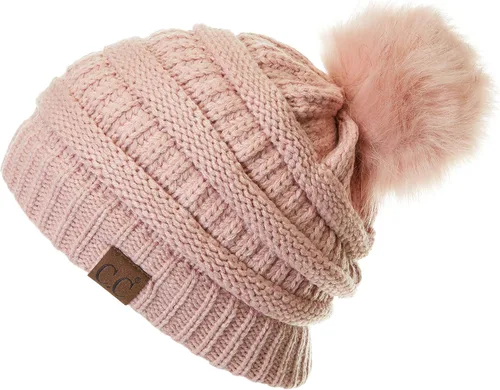 Vista 54 de Gorro unisex liso con pompón y ribete (HAT-43) de C.C Hatsandscarf Exclusives Marfil