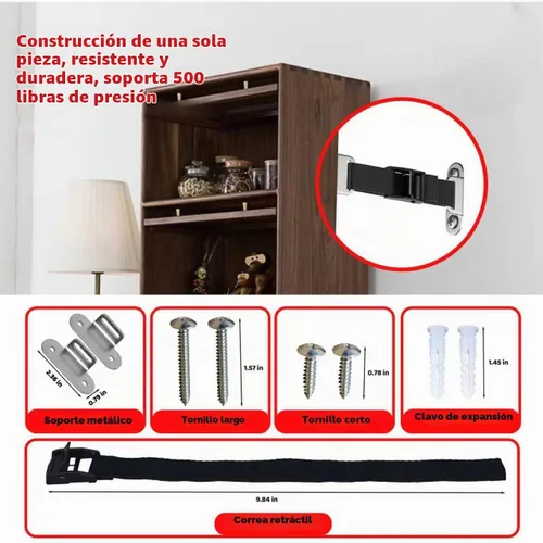 Vista 2 de Anclajes para muebles a prueba de bebés (2 juegos), anclajes de muebles antipunta, anclaje de pared para muebles, correas ajustables para muebles