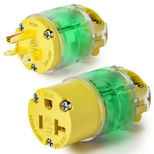 Vista 12 de 1 paquete de extremos de repuesto para cable de extensión de 20 amperios iluminados 120-125 voltios, NEMA 5-20R, 2 polos 3 cables, hoja recta
