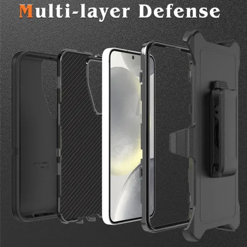 Vista 5 de Defender Series - Funda para Samsung Galaxy S24/S25 Plus, resistente y duradera, grado militar, a prueba de golpes, segura, con protección de Negro