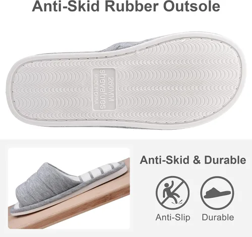 Vista 5 de shevalues - Pantuflas suaves de interior para mujer, con puntera abierta, de algodón, espuma viscoelástica, fácil de poner, zapatos para casa