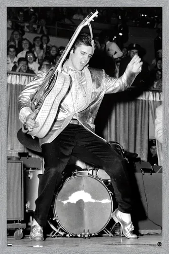 Vista 16 de Trends International Elvis Presley - Póster de pared de caderas, 22.4 pulgadas de largo x 14.7 pulgadas, versión enmarcada en madera de granero