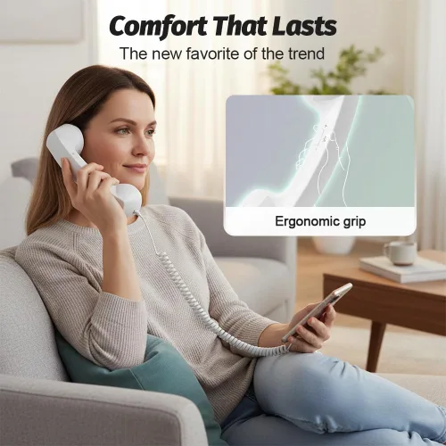Vista 7 de Auricular de teléfono retro, nuevo tipo-C 2026 estilo retro con cable, auricular de teléfono para teléfono móvil, receptor retro con cable para Negro