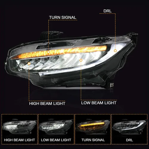 Vista 2 de VLAND Faros delanteros para Honda Civic de 10ª generación Sedan/Coupe/Hatchback/Type R 2016-2021