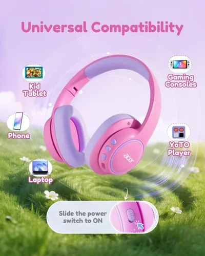 Vista 6 de Acer OHR702 - Auriculares Bluetooth para niños con micrófono integrado Rosa