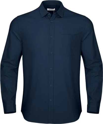 Vista 2 de JEKAOYI Camisas de lino con botones para hombre, estilo casual, manga larga, ajuste regular, de algodón, con bolsillo