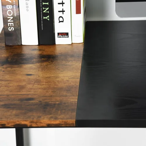 Vista 5 de FurnitureR Escritorio para computadora con estantes para espacios pequeños, escritorio simple para oficina en casa, escritorio de estudio Marrón