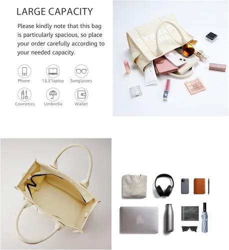 Vista 5 de NEGBIU The Tote Bag para mujer, bolsa de lona con cremallera, hombro estético, cruzado, bolso para el trabajo, la escuela