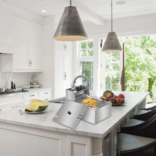 Vista 6 de ZOKOP - Freidora eléctrica de 6 L, freidora de cocina, freidora francesa de acero inoxidable para encimera con canasta, 2500 W