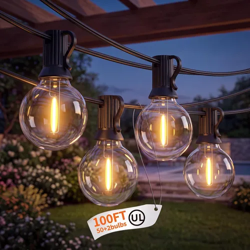 Vista 10 de Abeja - Cadena de luces para exteriores, de 25 pies con bombillas LED G40 tipo globo con 27 bombillas de plástico Edison (2 de repuesto), luces