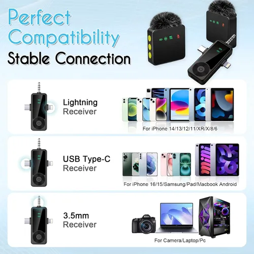 Vista 4 de Mini micrófono inalámbrico para iPhone/Android/cámara, reducción de Negro