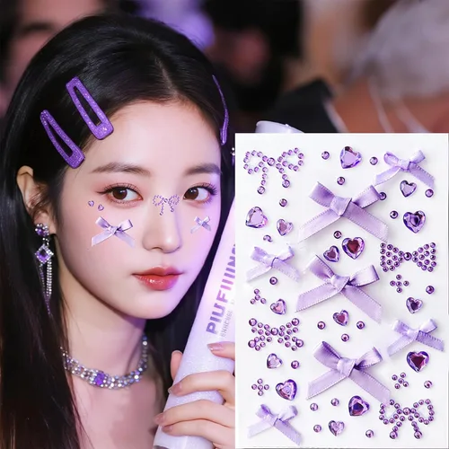 Vista 5 de NOOEPC Calcomanías de diamantes de imitación de corazón para rostro, calcomanías de lazo esenciales para festivales, accesorios de rave, calcomanías