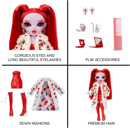 Vista 5 de Rainbow High Shadow High Rosie - Muñeca de moda roja. Traje elegante, cabello extra largo y más de 10 accesorios de juego coloridos. Gran regalo