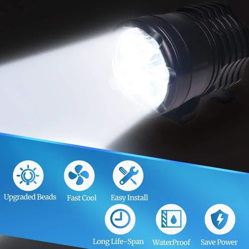 Vista 2 de Ourbest Luz de motocicleta, 12 V 24 V alto/bajo/estroboscópico motocicleta auxiliares luces ATV UTV Bicicletas Dirt Bike Led niebla luces