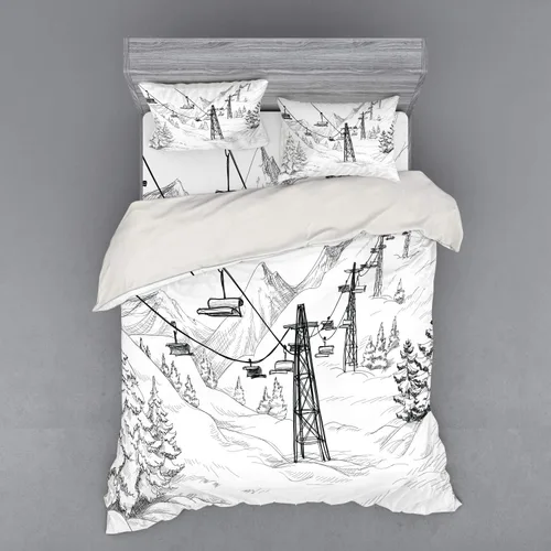 Vista 6 de Lunarable Juego de ropa de cama de dibujos animados, estampado de sol, nube, arco iris, luna, lluvia, clima, juego de funda de edredón de 3 piezas