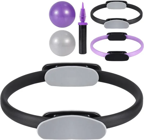 Vista 12 de Tsikavo Anillo de pilates, círculo de anillo de pilates y juego de bolas, anillo de pilates mágico de 12 pulgadas, bola de ejercicio pequeña de 9