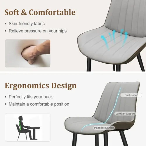Vista 3 de Juego de 4 sillas de comedor tapizadas de piel sintética, modernas sillas de cocina y comedor con cómodos cojines y patas de metal negro, diseño