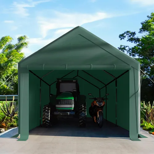 Vista 6 de Cochera 10x20 pies con toldo resistente de acero para almacenamiento, carpa portátil para fiestas, garaje portátil con paredes laterales y puertas