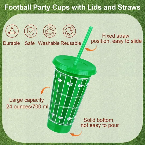 Vista 3 de Kochorie 18 tazas de fiesta de fútbol de 24 onzas con tapas y pajitas, vaso de plástico reutilizable, tazas de viaje para niños, entrenadores