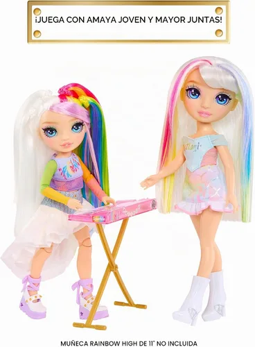 Vista 5 de Rainbow High Jr High Rock Band - Amaya, muñeca de moda arcoíris de 9 pulgadas con teclado, personalizable con calcomanías, posable, gran regalo